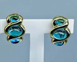 Paire De Boucles D’oreilles En Or Jaune Et Or Blanc 18 Carats En Topazes Cabochons -Castafiore Boutique paire de boucles doreilles en or jaune et or blanc 18 carats en topazes cabochons 954334