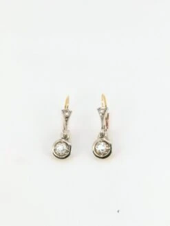 Paire De Dormeuses Anciennes En Or Et Diamants Taille Ancienne