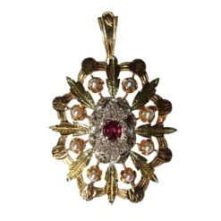 Pendentif-Broche Napoléon III,trois Ors, Grenat Et Diamant