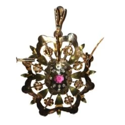 Pendentif-Broche Napoléon III,trois Ors, Grenat Et Diamant -Castafiore Boutique pendentif broche napoleon iiitrois ors grenat et diamant 926029
