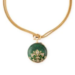 Collier Montre Gousset En Or Jaune, émail Et Diamants