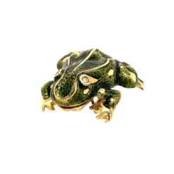 Broche Clip TIFFANY & CO. "Grenouille" En Or Jaune, émail Et Diamants